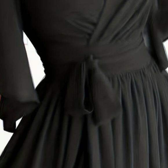 3/10 NEW Black Wrap Around Midi Dress Flutter Sleeves Tie Belt SHEIN - Picture 4 of 10